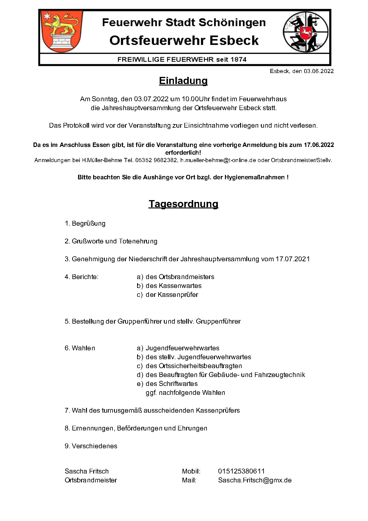 Tagesordnung JHV 2022